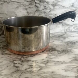 Vintage Revere Ware 4 Qt Saucepan Copper Bottom Stainless Steel Pot USA Made